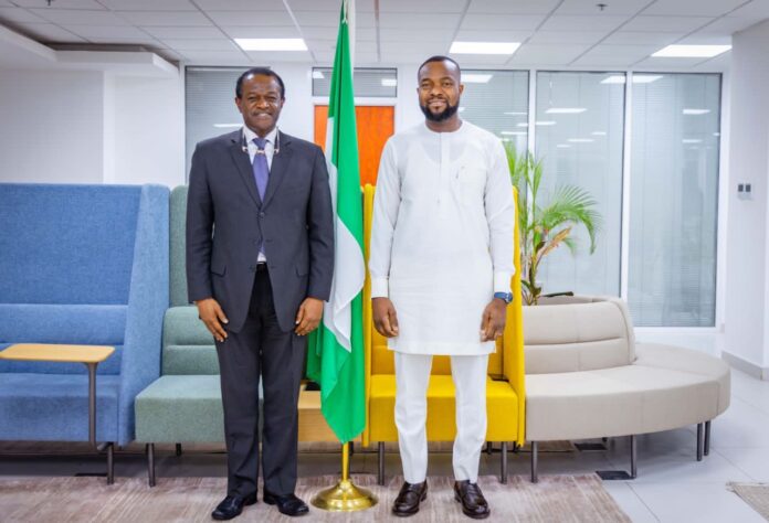 Executive Secretary, Nigerian Education Loan Fund, Akintunde Sawyerr (left), during a recent visit to the Minister of Communications, Innovation & Digital Economy of Nigeria, Bosun Tijani. Photograph: NELFUND.