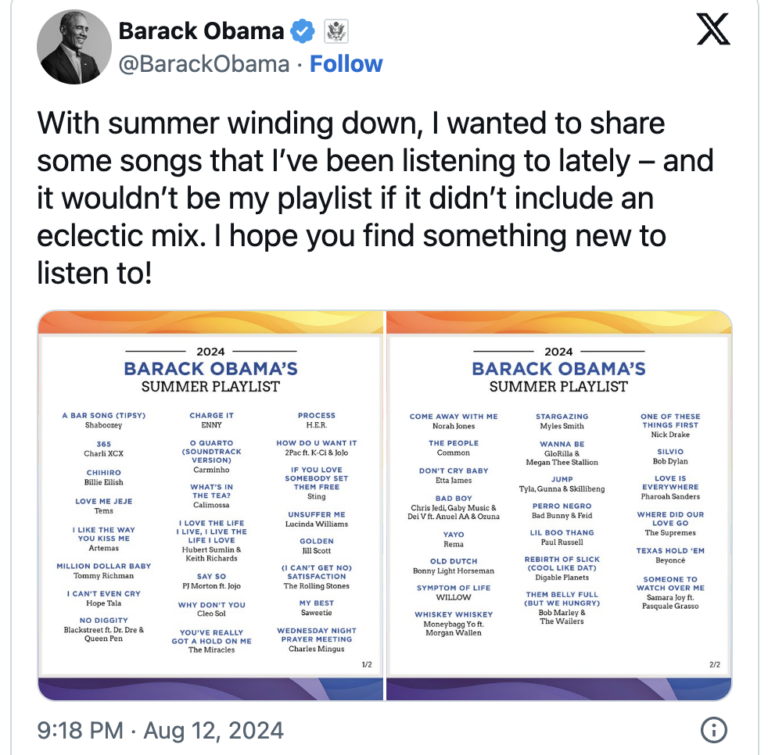 Obama’s Summer Playlist Features Tems’ ‘Love Me Jeje’, Rema’s ‘Yayo’