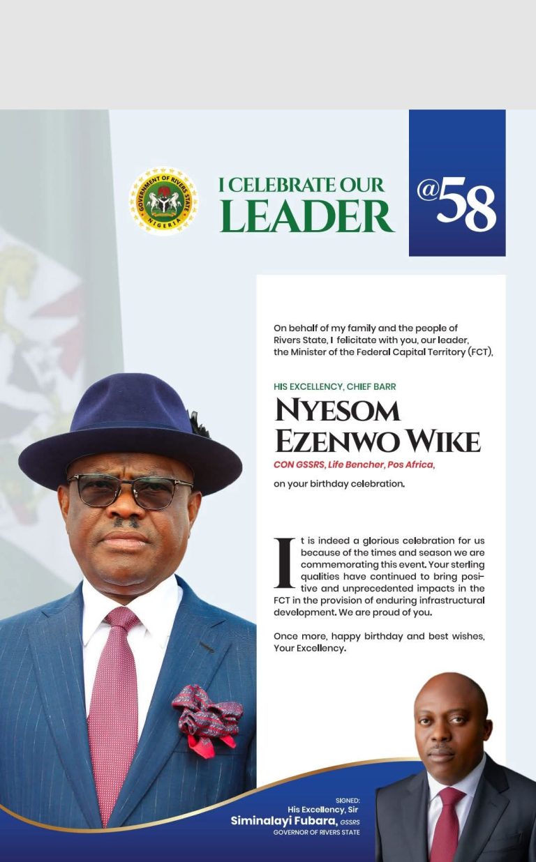 Fubara Hails Wike at 58