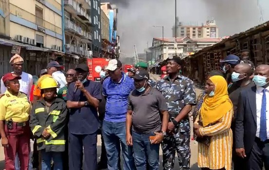 Sanwo-Olu Visits Fire Scene, Orders Demolition of GNI Building on Lagos Island