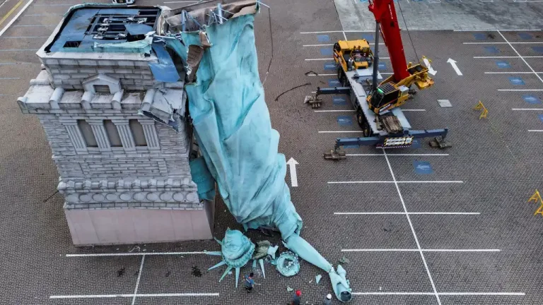 Strong Winds Knock Down Statue of Liberty Replica in Southern Brazil