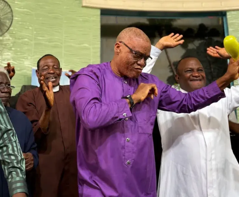 Rescued Oyo Principal’s Husband Dances at Thanksgiving Service